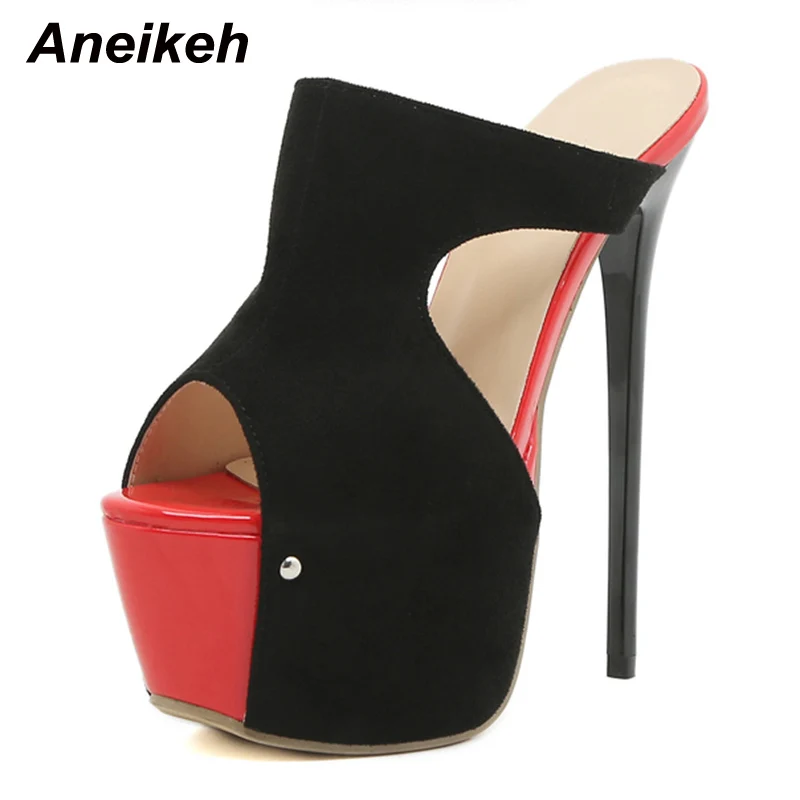 Aneikeh Sexy Platform Mixed Colors Super High Heel Sandals Women\'s Summer Ladies Nightclub Party Fashion Wedding Shoes Mules