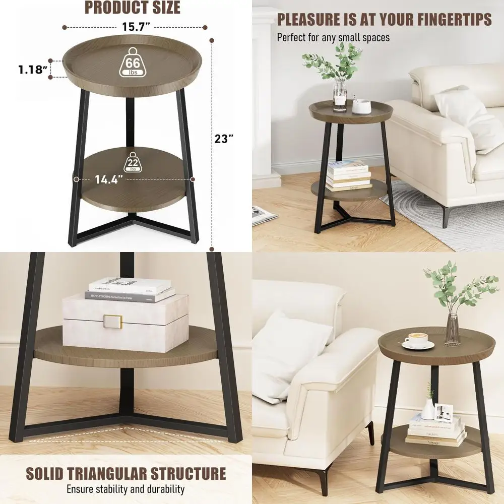 

Walnut 2-Tier Farmhouse Side Table with Storage, Wood Top and Black Metal Frame, 15.7x15.7x23 inches