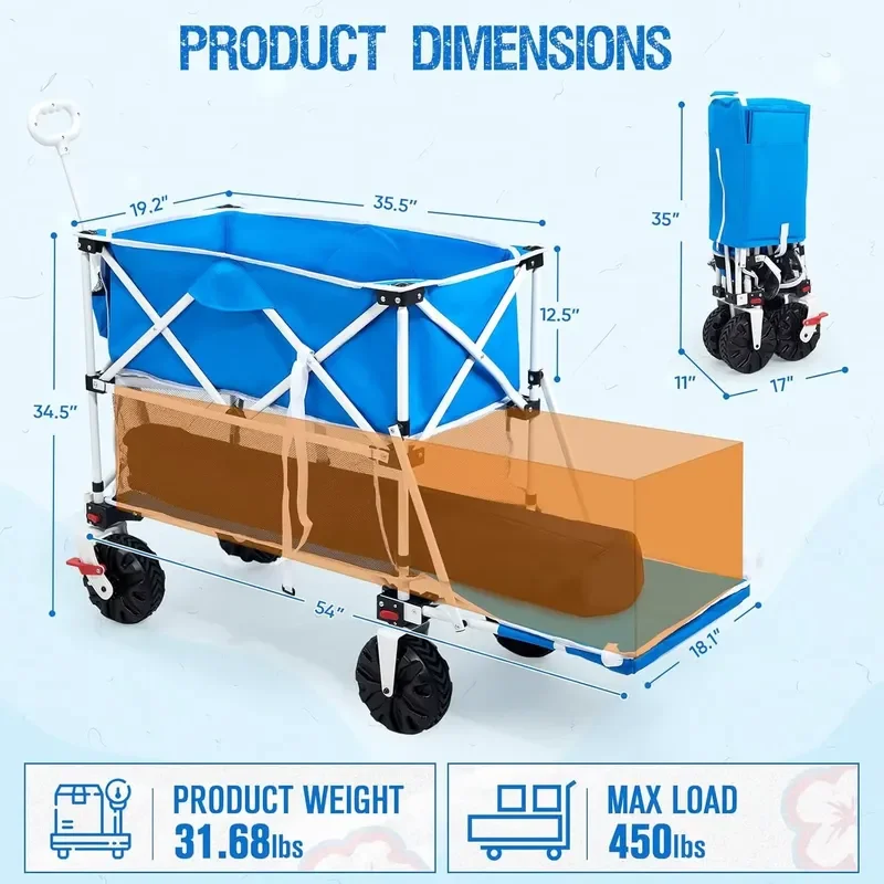 STLF Collapsible Double-Tier Camping Wagon Four-Wheel Design Ample Storage Easy Fold for Camping Gear Shopping Beach Supplies