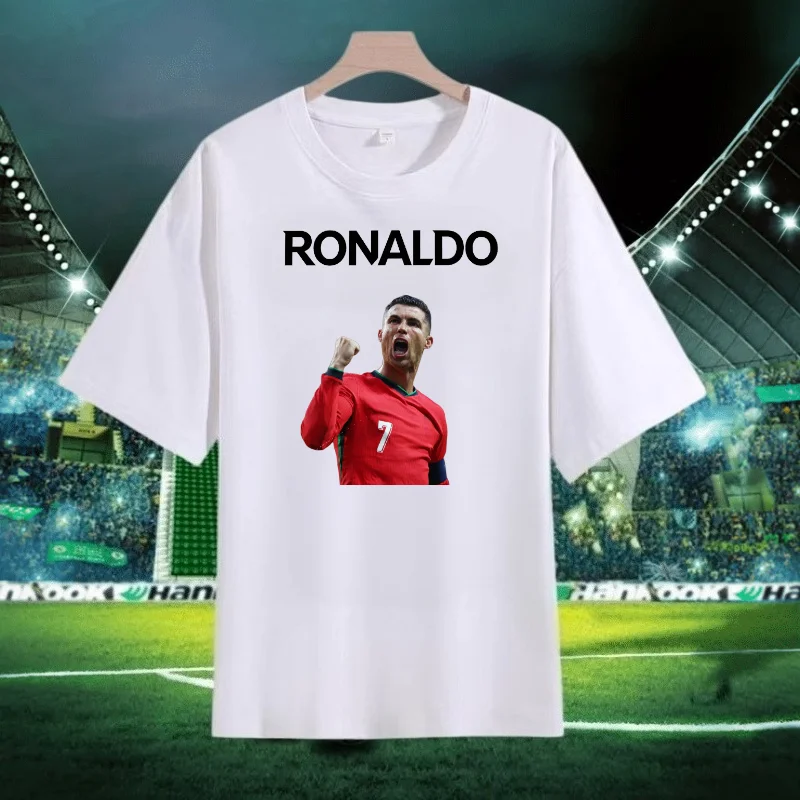 2026 New C Ronaldo Commemorative T-shirt Fashion Printed Men's Top Family and Child Wear Black and White Kids Clothes