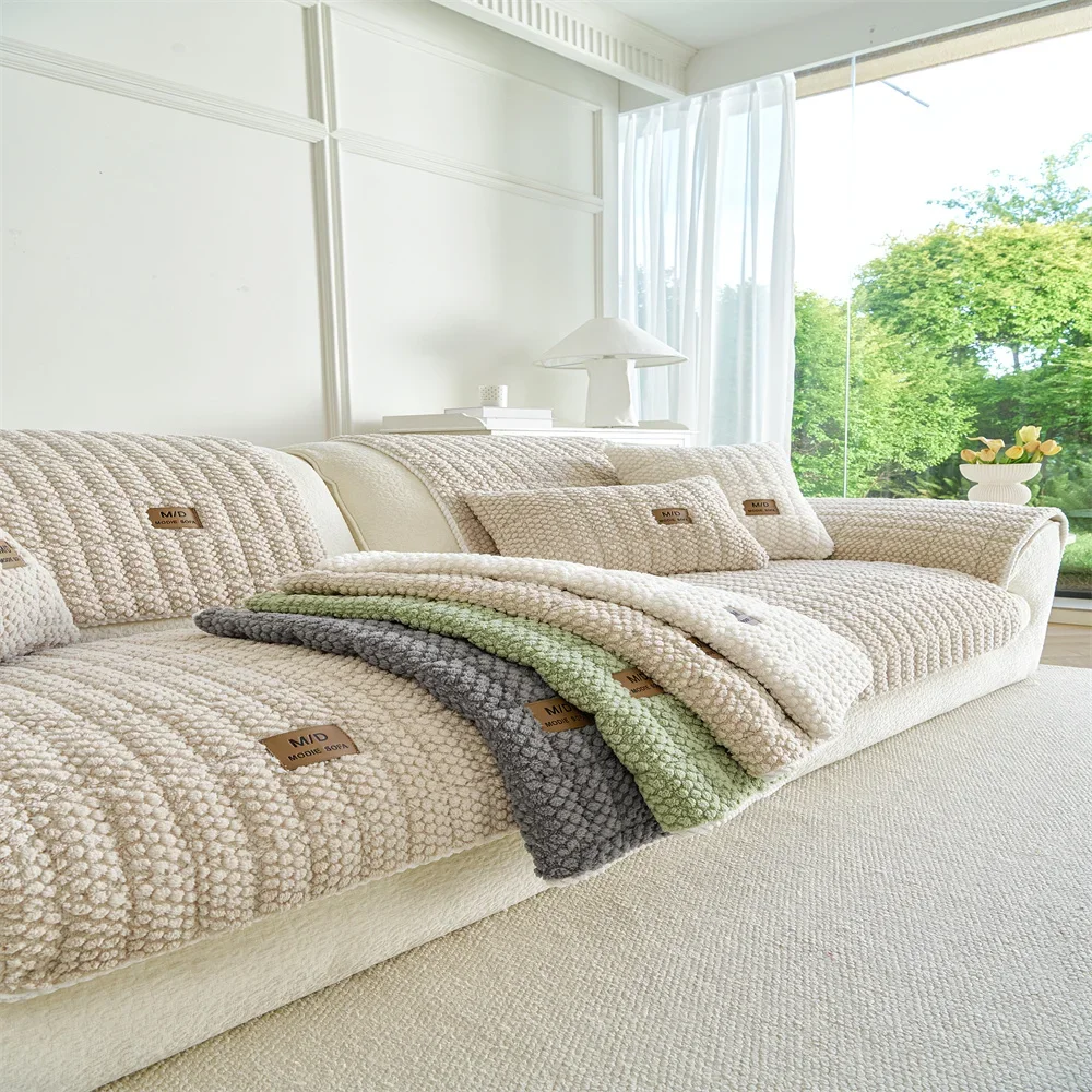 Retro Chenille Sofa Cushion Cover Universal Non-Slip Fixed Straight Row All-Seasons Slipcover for Home Comfort