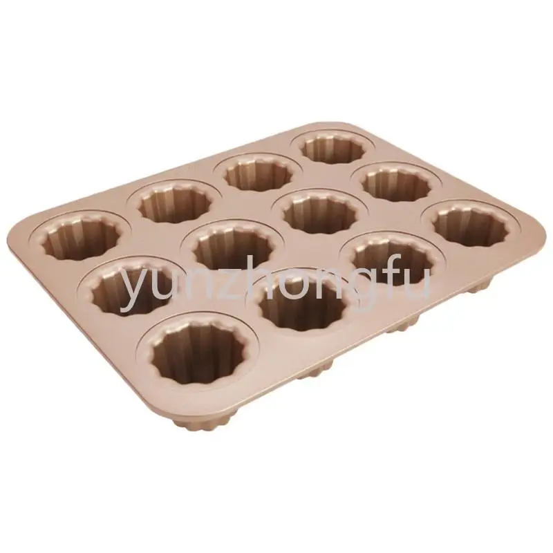 Cannele-Molde antiadherente de acero al carbono para hornear pasteles, 12 tazas, buena conductividad térmica,