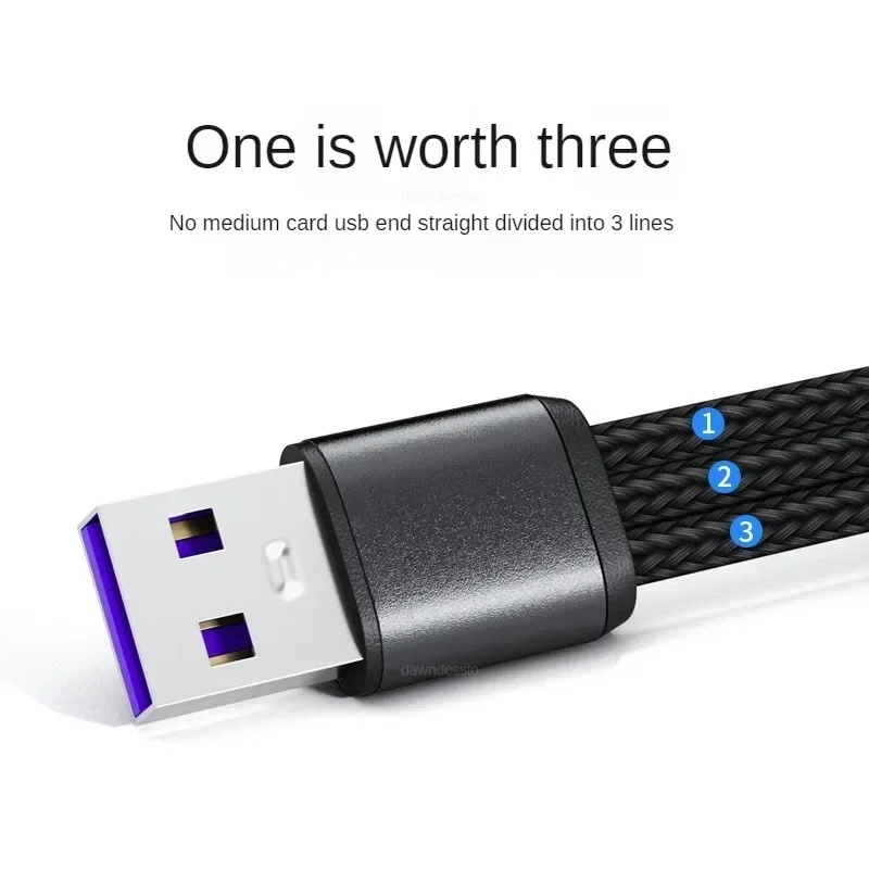 میں 1 USB چارج کیبل 3 Type-C 3 مائیکرو USB سپلٹر کورڈ فاسٹ چارجنگ 5A موبائل فون پاور بینک کے لیے ایک ساتھ 1.2m