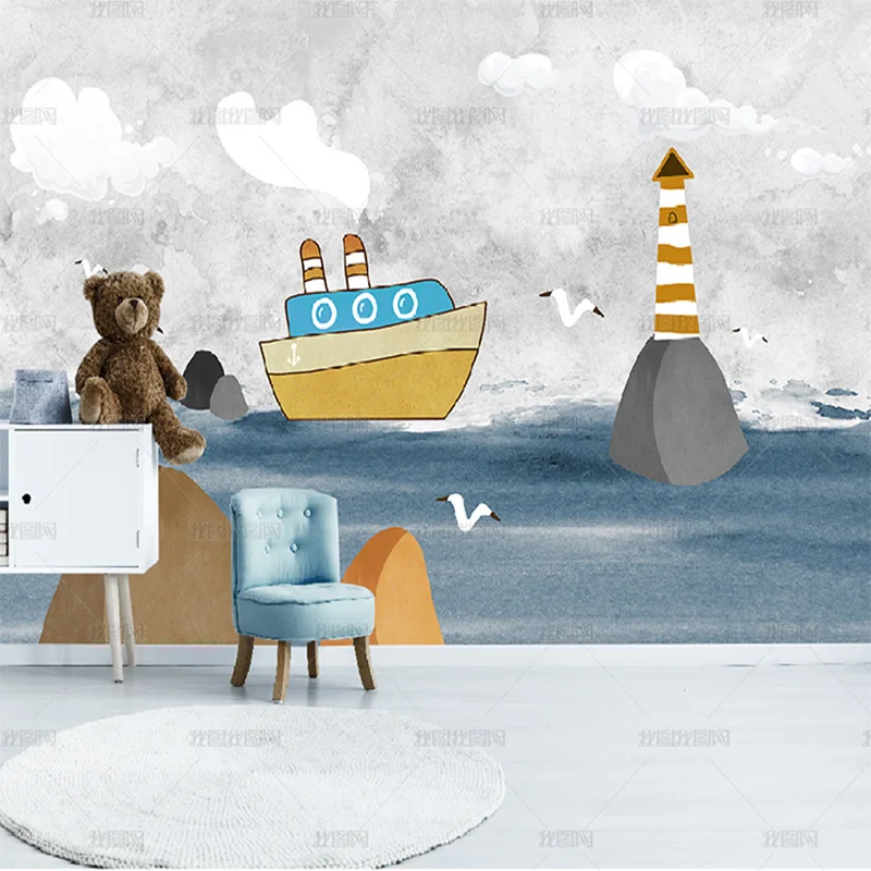 

Пользовательские 3D скандинавские абстрактные простые обои морской корабль риф маяк фреска детская комната спальня гостиная фон стена 8d