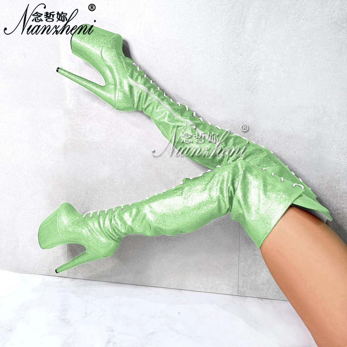 Novelty 8inch High Heels Sexy Fetish Purple Glitter 20cm over the Knee Bootsg Platform Pole Dance Shoes Lighter Exotic Stripper - view 6