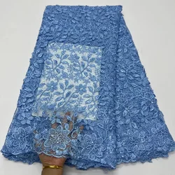 Sky Blue French Lace Fabric With Sequins 2023 High Quality 3D African Lace Fabric Nigerian Fabric For Party Dress Sewing LR2355