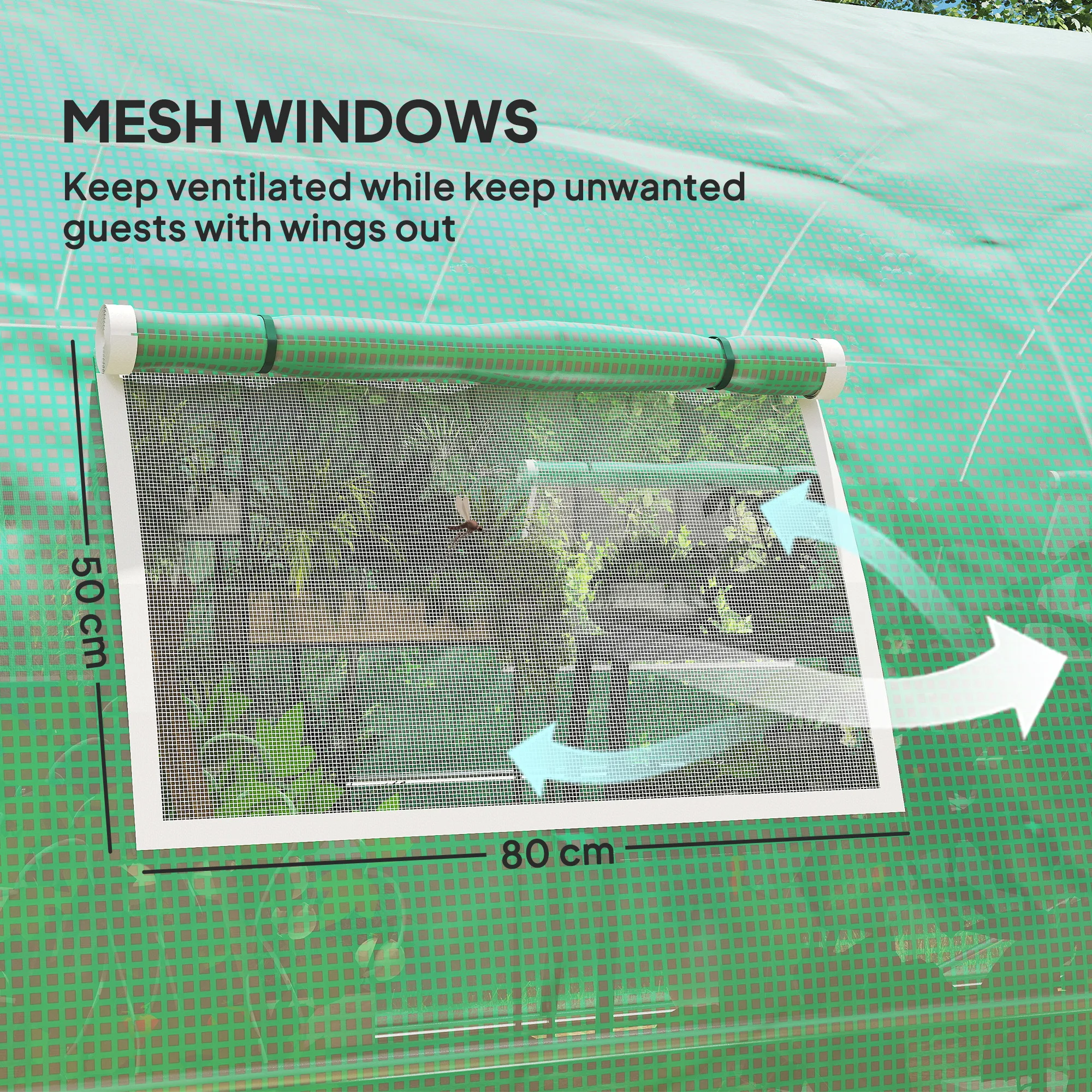 6 X 3(m) Upgraded Polytunnel Greenhouse with 2 Hinged Doors & 8 Windows, Green
