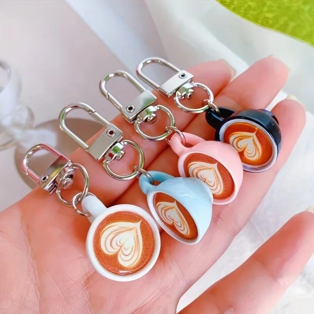 4pcs Mini Coffee Cup Keychain Cute Cartoon for School Backpack Gift Bag Charm Pendant Couples Friends Key Ring Jewelry Gifts