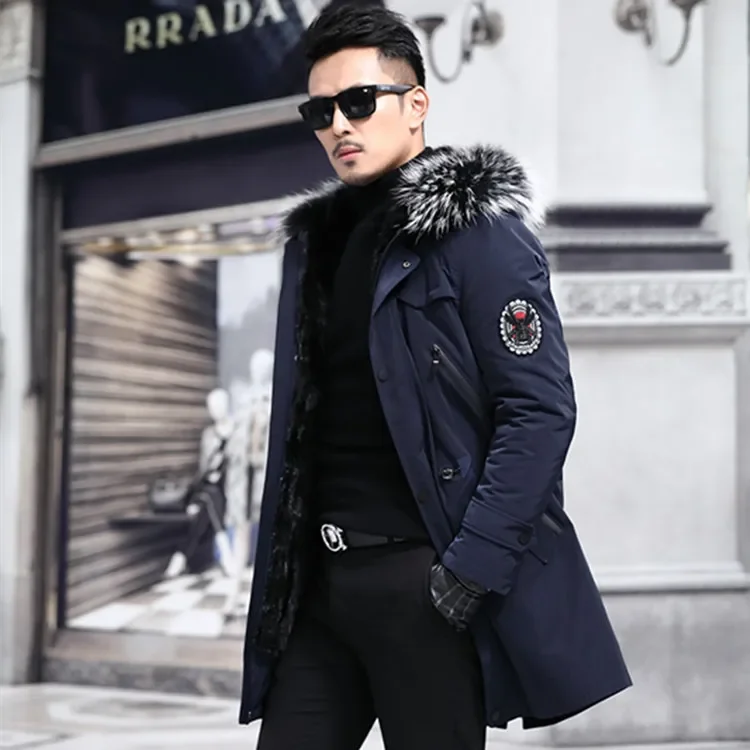 AYUNSUE 2020 Parka Real Fur Coat Men Long Winter Jacket Mink Fur Liner Raccoon Fur Luxury Coat Men Mink Jackets Parkas 8806