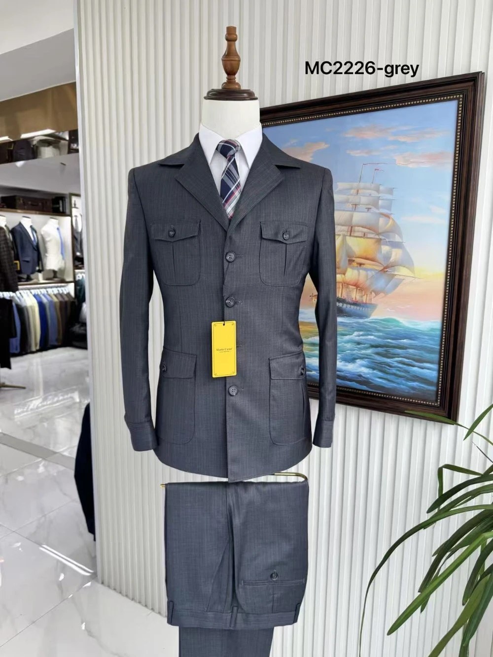 Men's Safari Suit 2-Piece Multi-Pocket Blazer Pants Set Casual Business Wedding Formal 7 Colors High Quality In Stock Tuxedo