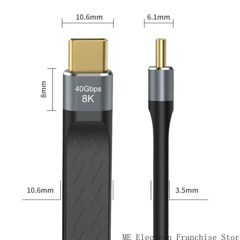 T5EA USB4 Short Cable 5.9 -Zoll flach 40 Gbit / s Übertragung 240W schnelles für Telefonpolster