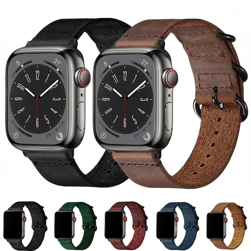 

Premium Leather Strap For Apple Watch Ultra 49mm 10 9 8 7 46mm 45mm 41mm Three-button Bracelet Wristband 6 5 4 SE 44mm 42mm 40mm