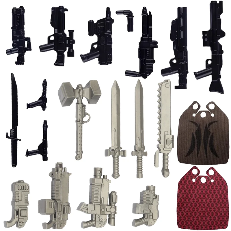 MOC Weapons Guns Building Blocks Explosive Guns Cloak Science Fiction War Movie Series Character Soldier Weapon Mini Bricks Toys