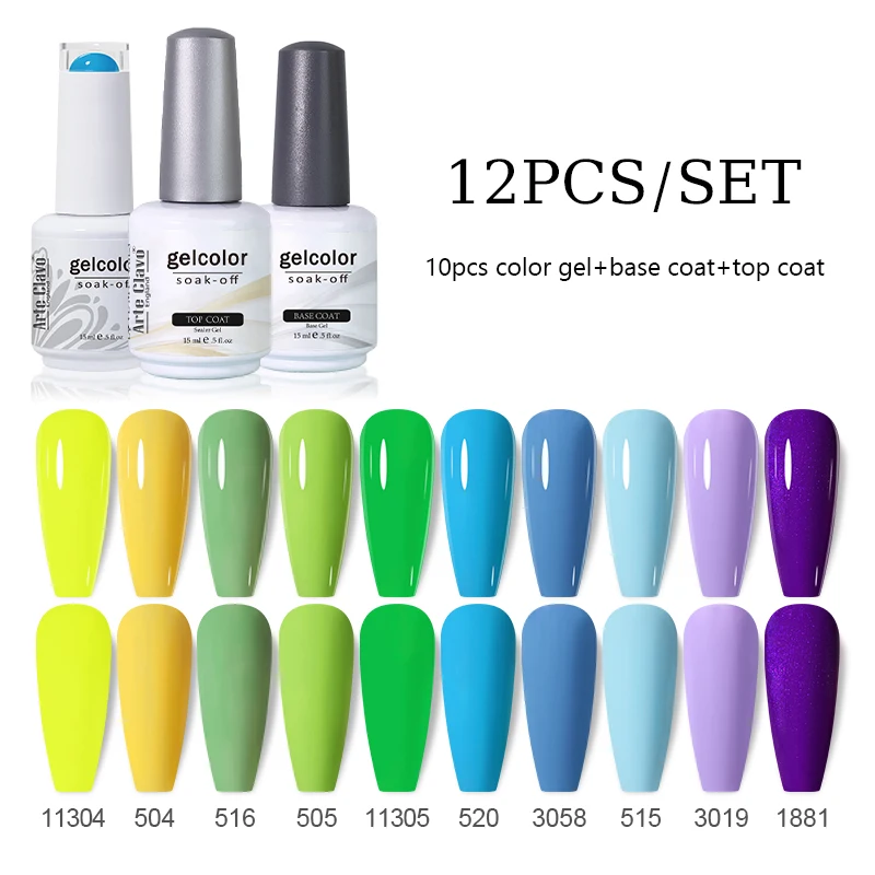 Arte Clavo 15ml UV Gel Nail Polish 12pcs Color/Set LED Gel Lakiery Hybrydowe Vernis Nail Art Gel Polish Soak Off Design Manicure