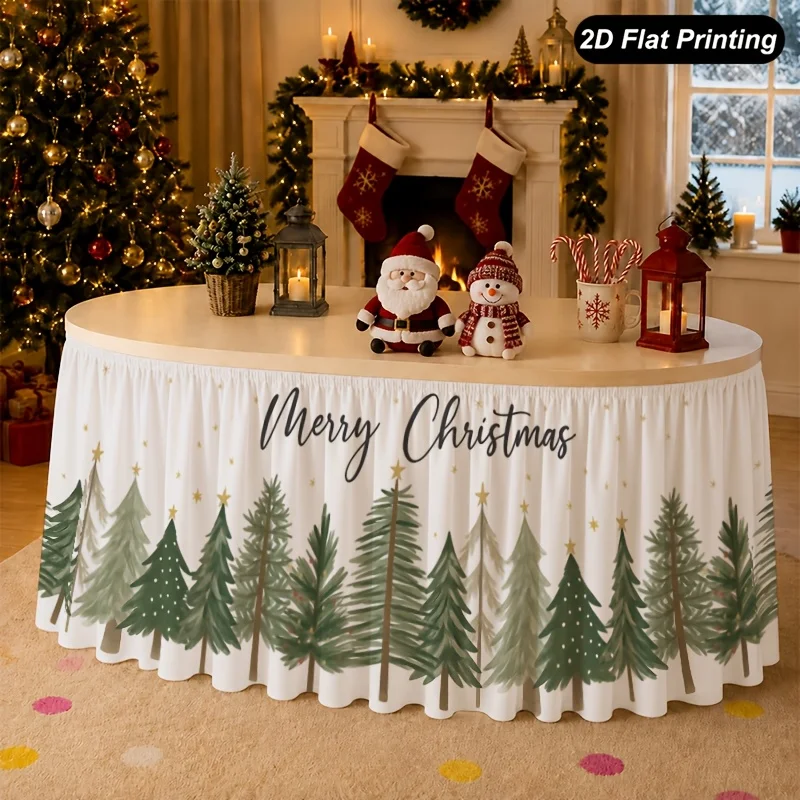 1 piece of 2D flat Christmas tablecloth - Merry Christmas Winter Forest Tablecloth