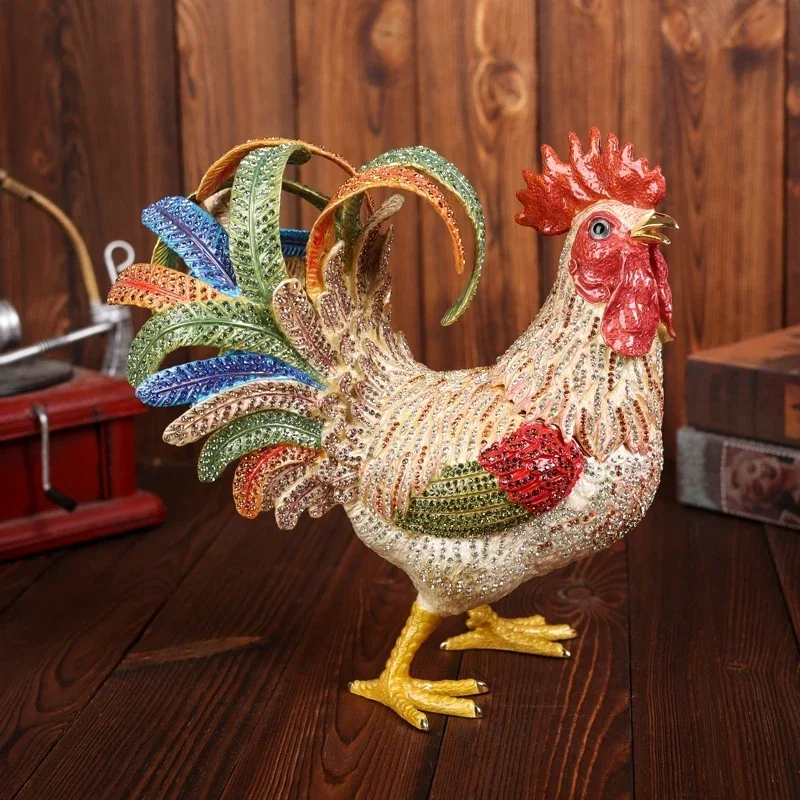 FengShui Metal Crafts Pewter Enamel Full Crystals Rooster Jewelry Gift Box Royal Souvenir Gifts Hot sales