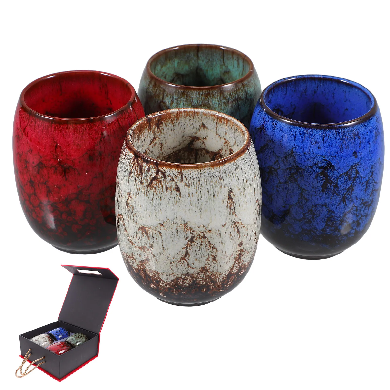 

4Pcs Ceramic Coffee Tea Cups Japanese Style Glaze Porcelain Mug Box Gift Tea Tasting Cup Japanese Cups