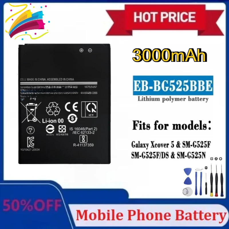 

Upgraded EB-BG525BBE 3000mAh Mobile Phone Battery for Samsung Galaxy Xcover 5 G525F G525F/DS Mobile Phone Batteries with tools