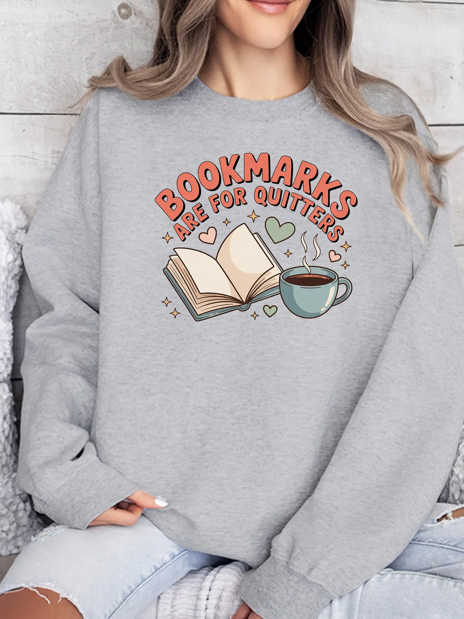 

Bookmarks Women's Crew Neck Sweatshirt Casual Long Sleeve Pullover Loose Fit Fashionable Streetwear