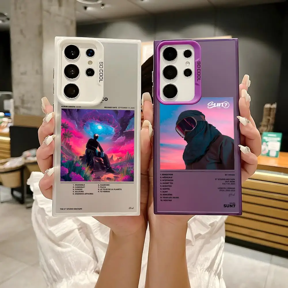 French R-Rapper Houdi Phone Case For Samsung Galaxy S25 S24 S23 S22 S21 Ultra Plus Laser Hard Colorful Matte Shockproof