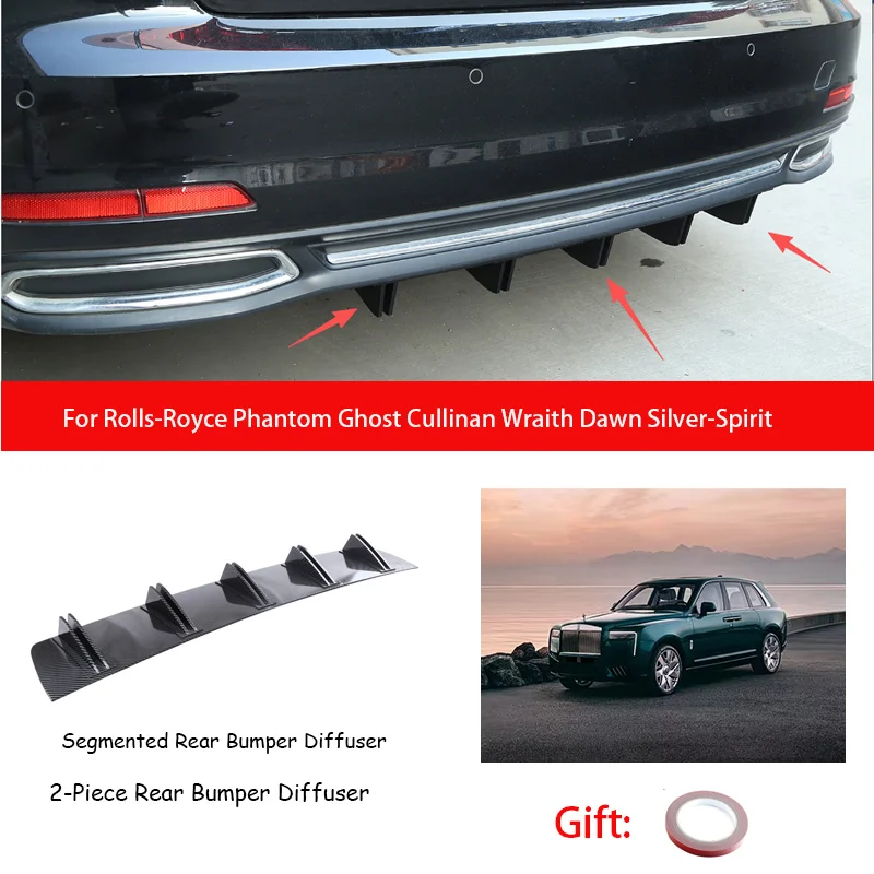 For Rolls-Royce Phantom Ghost Cullinan Wraith Dawn Silver-Spirit ABS Rear Bumper Lip Diffuser Shark Fin Anti-collision