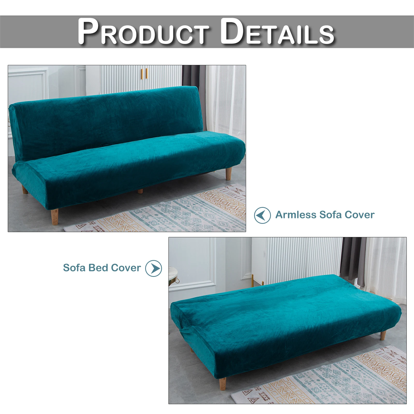 Velvet Armless Sofa Bed Covers Folding Seat Slipcover Modern Futon Stretch Sofa Bed Covers Living Room Elastic Couch Protector