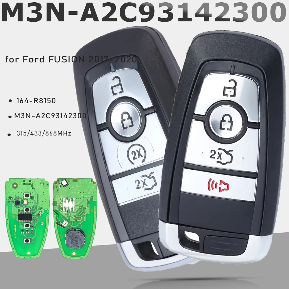 

KEYECU M3N-A2C93142300, 164-R8150 для Ford FUSION 2017 2018 2019 2020 Пульт дистанционного управления FOB SMART KEY 315/433/868 МГц