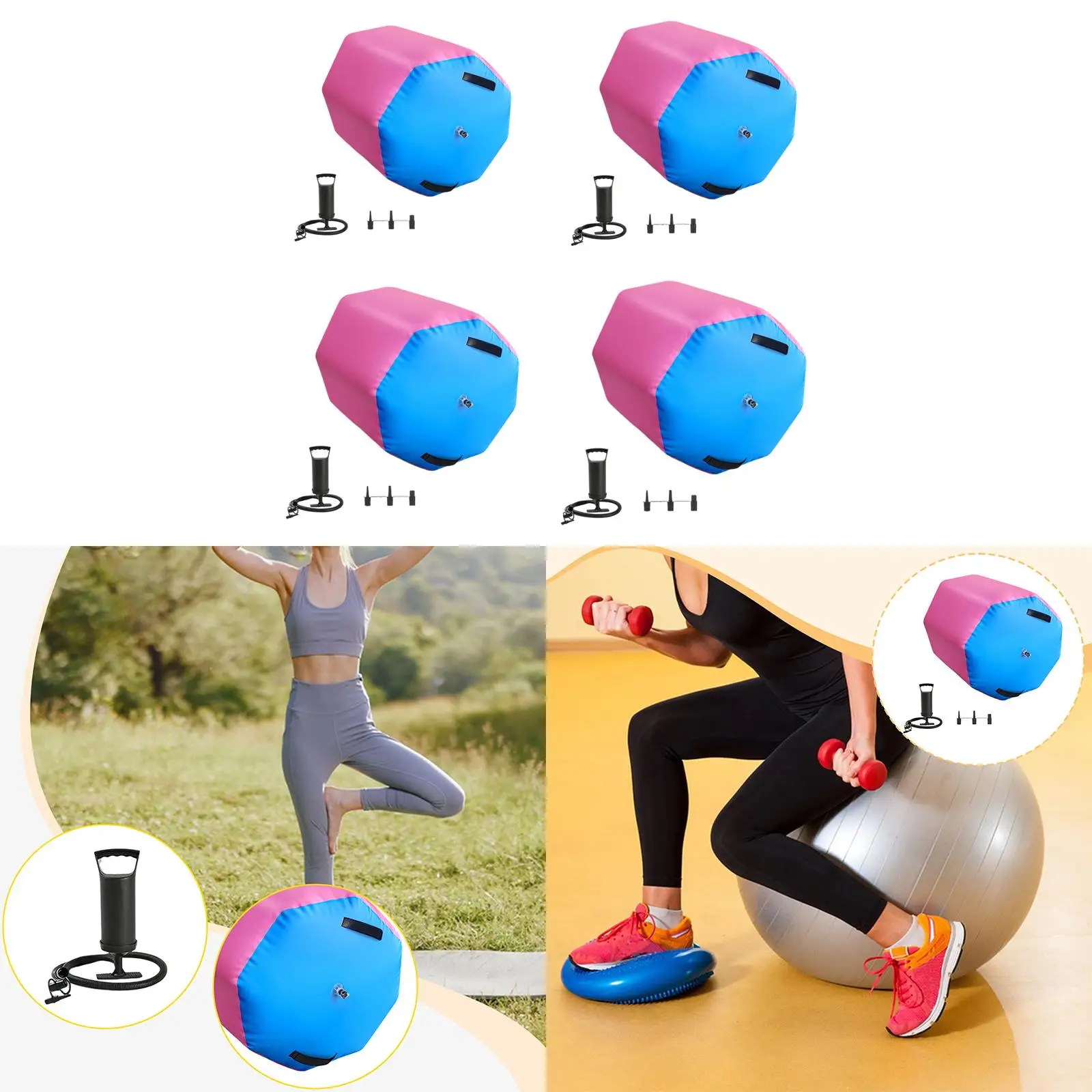 Yoga Gymnastics Inflatable Air Barrel with Manual Pump Lightweight Wear Resistant Thickened Multipurpose Back Flip Aid Tool