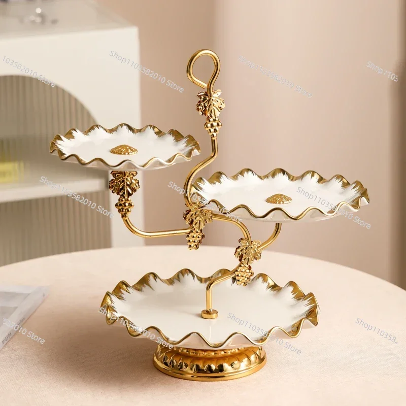 European Light Luxury Multi-Layer Fruit Plate, Front Desk Home Living Room Coffee Table Ornament for Candy Snacks