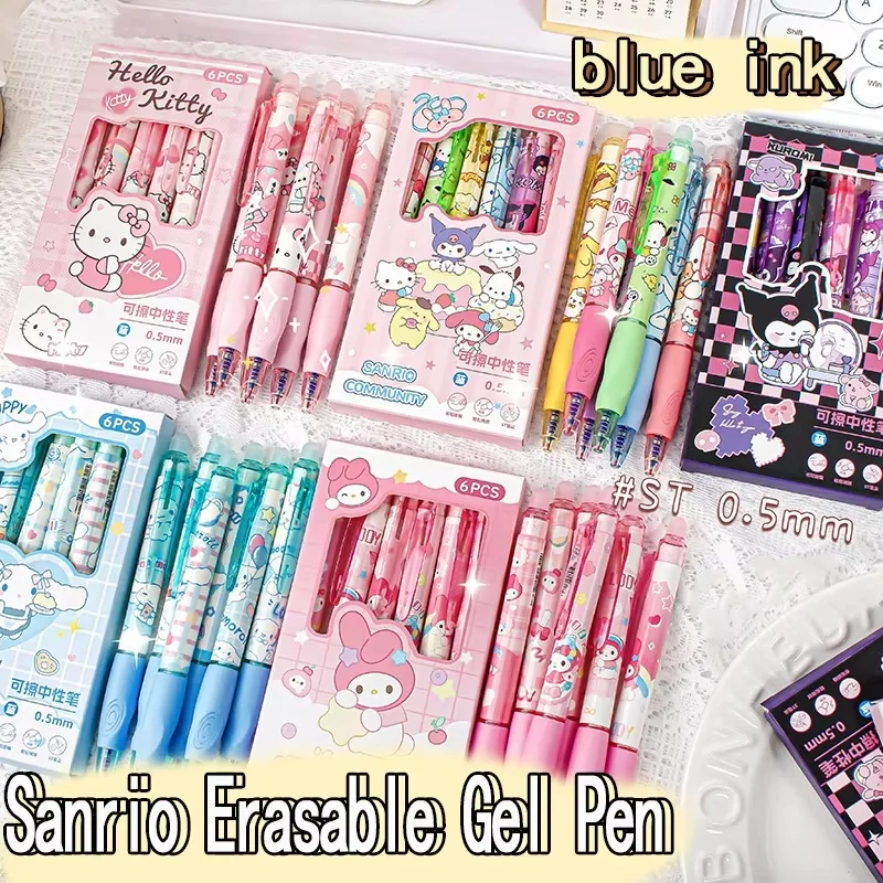 6pcs Sanrio Erasable Gel Pen Pochacco Kuromi Cinnamoroll Hello Kitty Student Neutral Ball Pen Office School Supplies Stationery