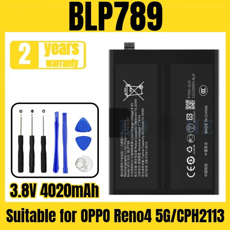 BLP789 oppo mobile phone battery,suitable for OPPO Reno4 5G/CPH2113 battery,new large capacity,free tool 3.8V 4020mAh
