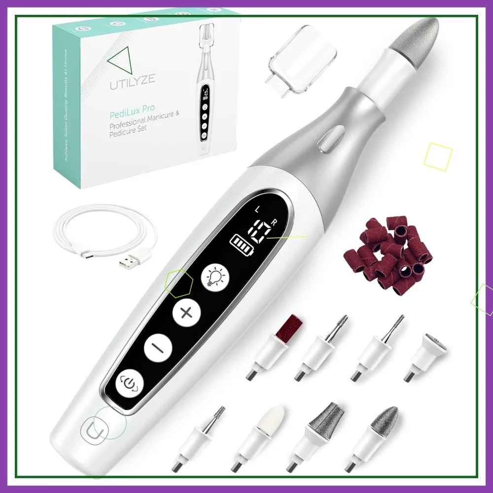 

Cordless Electric Nail File Drill Set for Men & Women, Professional Manicure Pedicure Kit with Grinder and Buffer