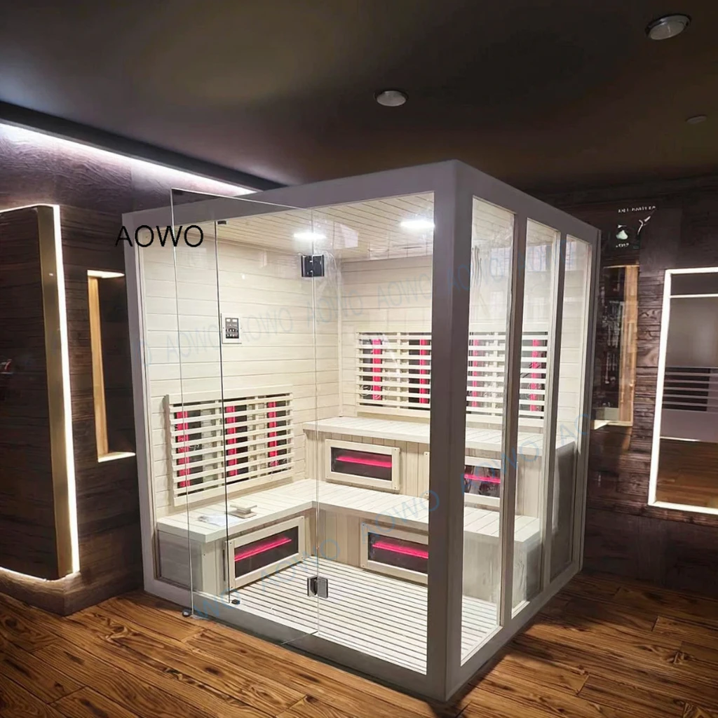 

Full Spectrum Electric Sauna Square Sauna Lights Infrared-red Wood Turkish Salt Cedar Sauna And Steam Room Combined With Heater