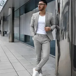 Gray Men's Suit 2 Piece Suit Summer Casual Jacket Pants Formal Wedding Tuxedo Groom Clothes Custom Color Blazer XS-5XL