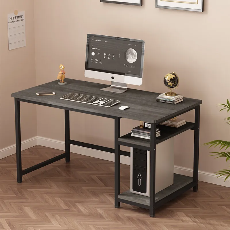 #Wooden & Metal Frame Convertible Modern Gaming Desk with Storage Shelves for Living Room