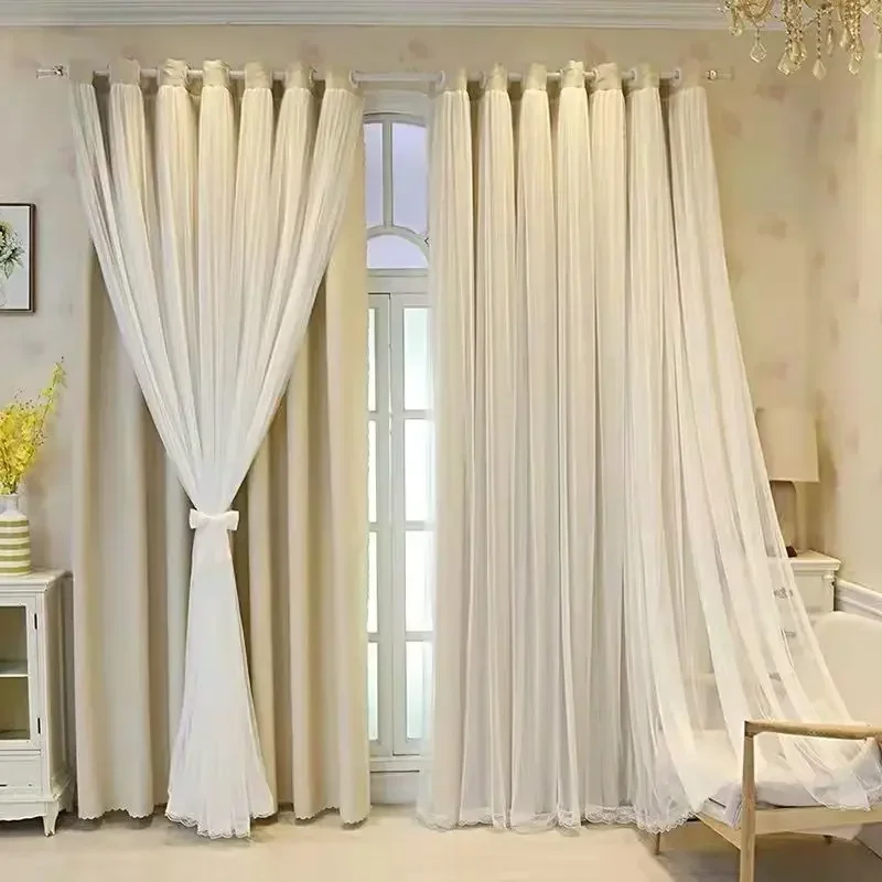 NH4090 blackout simple curtains finished living room bay window white gauze