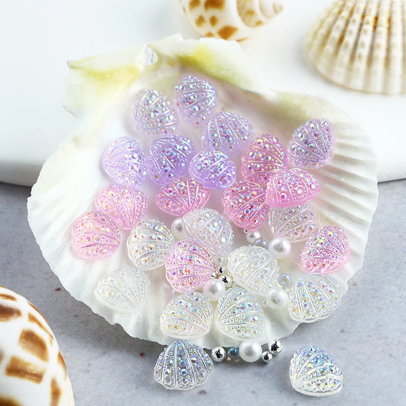 30Pcs น่ารัก Sea Shells ตกแต่งสำหรับเล็บ Sparkly Mermaid เนื้อ Rhinestones เล็บอะไหล่เกาหลี Abalone ชิ้น