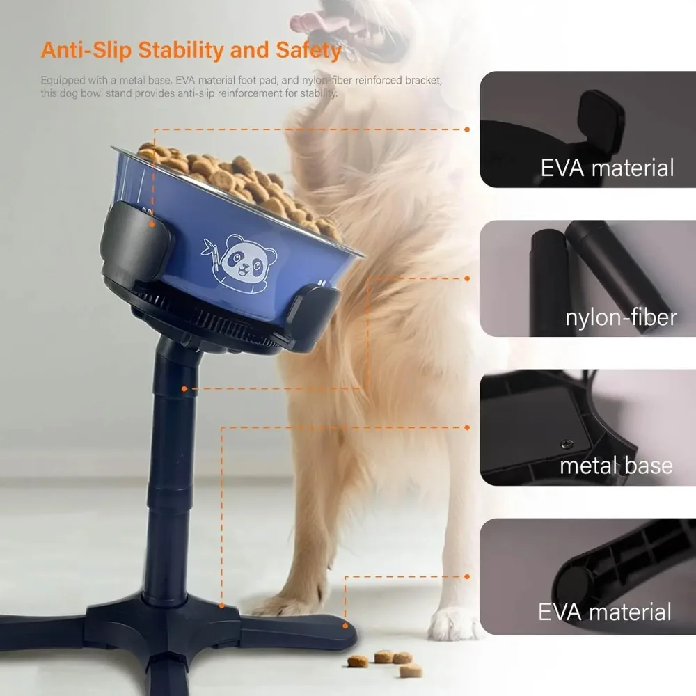 Adjustable Elevated Dog Bowl Stand with Non-Slip Base 3 Height Tilt Settings 14-24.5cm Bowls Stainless Steel Dish for Dogs Cats view 4