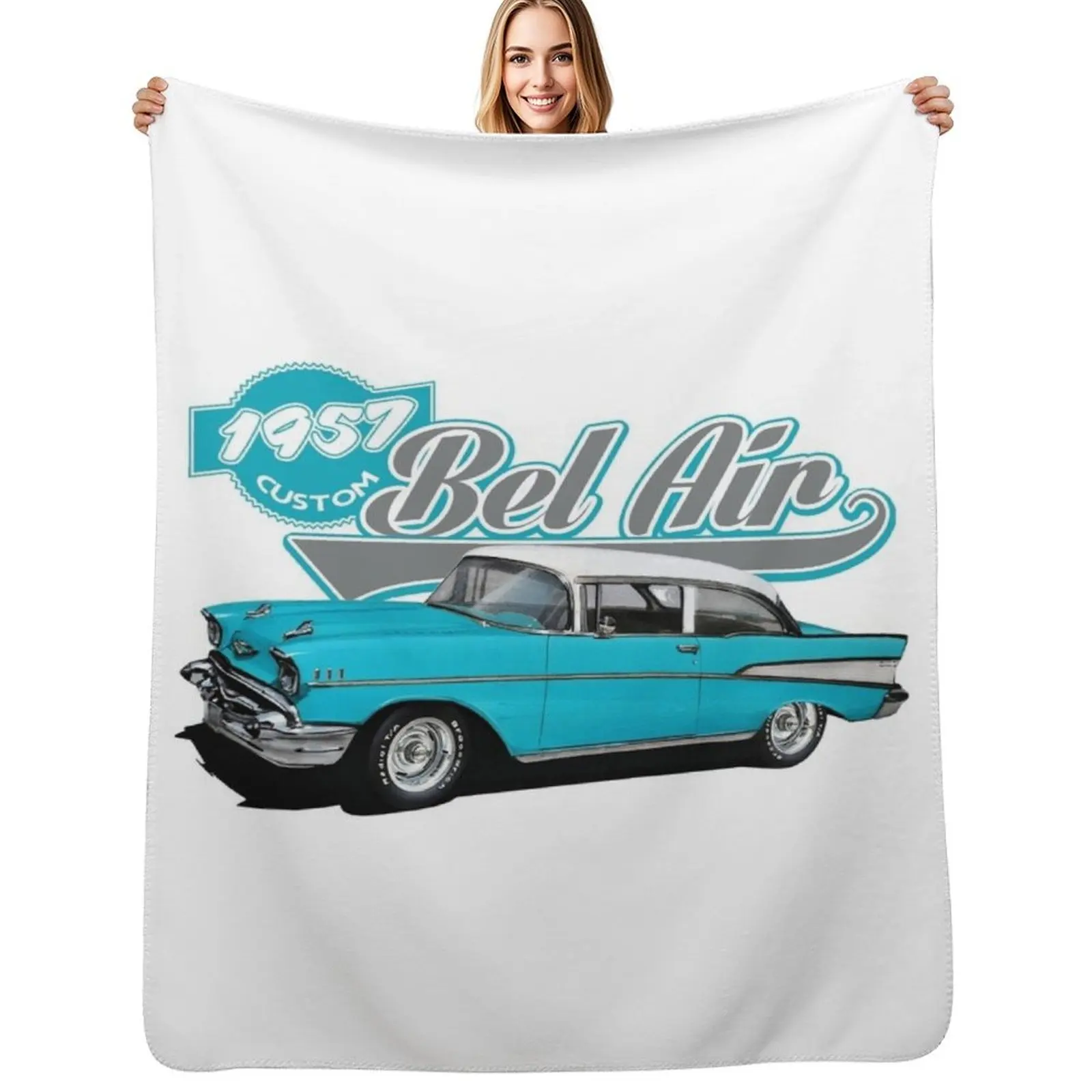 Light Blue 1957 Hardtop Throw Blanket Elegant Warm Throw Blanket for Hotel Home