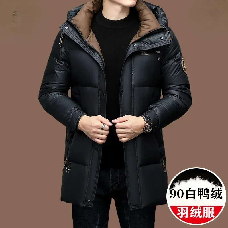 High Quality Mid Length Hooded 90% White Duck Down Jackets for Men Winter Thickened Warm Mens Jacket Casacas Para Hombre