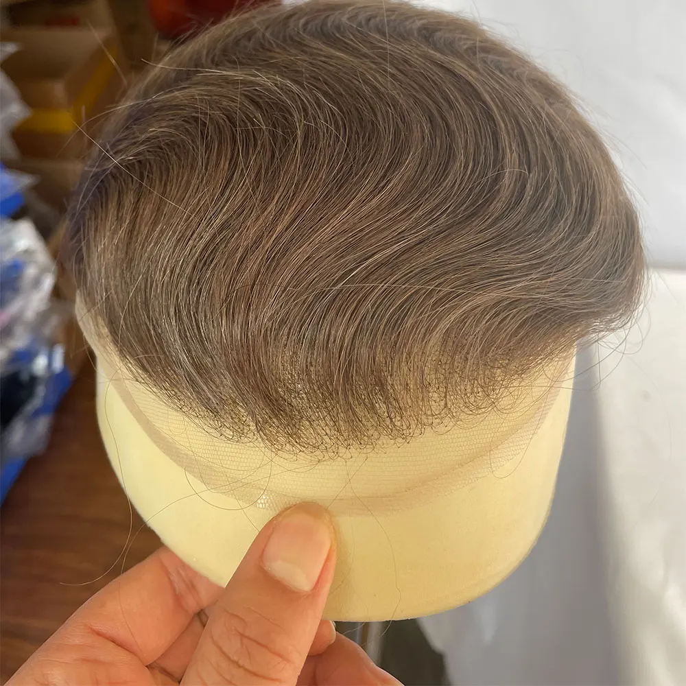 Toupee reto europeu do cabelo humano para homens, pele fina super, parte dianteira do laço suíço, sistema da substituição do cabelo, hairpieces, perucas, 10 "x8”