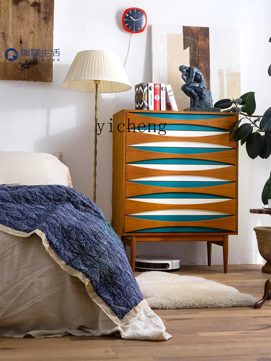 b11- seven-bucket cabinet teak color chest cabinet retro medieval cabinet bedroom living room storage