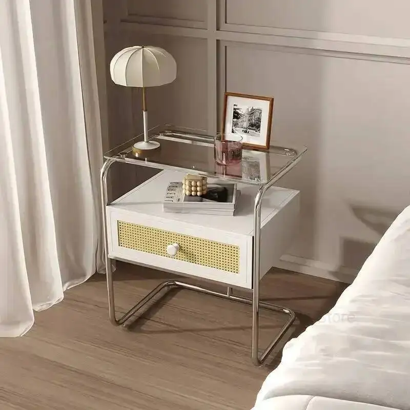 

Luxury Table Modern Bedroom Simple Bedside Light Bedside Table Household Transparent Bedside Small Storage Cabinet Glass Small