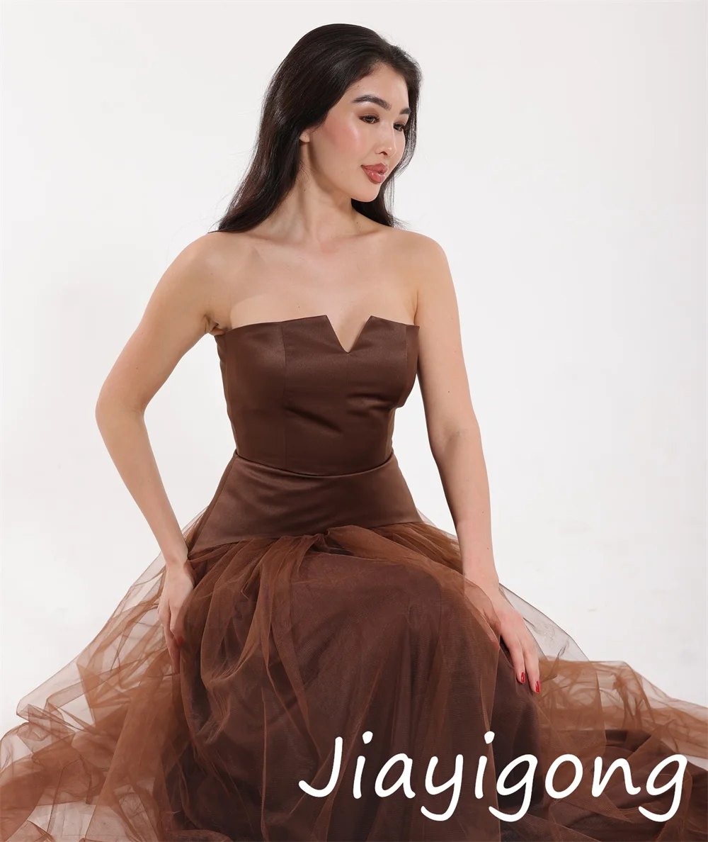 Customized High Quality Net Pleat A-line Strapless Long Dresses Bespoke Occasion Exquisite Intricate