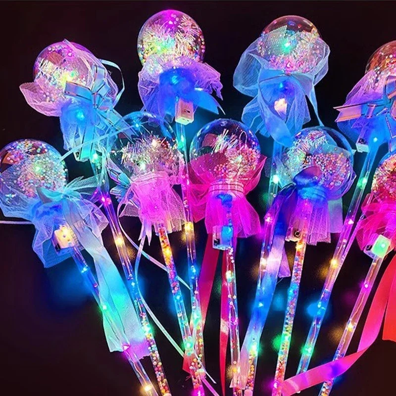 10pcs Fairy Wand Wave Balls Magic Wand Shiny Balls Luminous Headband Children's Day Gifts Party Decor Accessories Christmas Gift