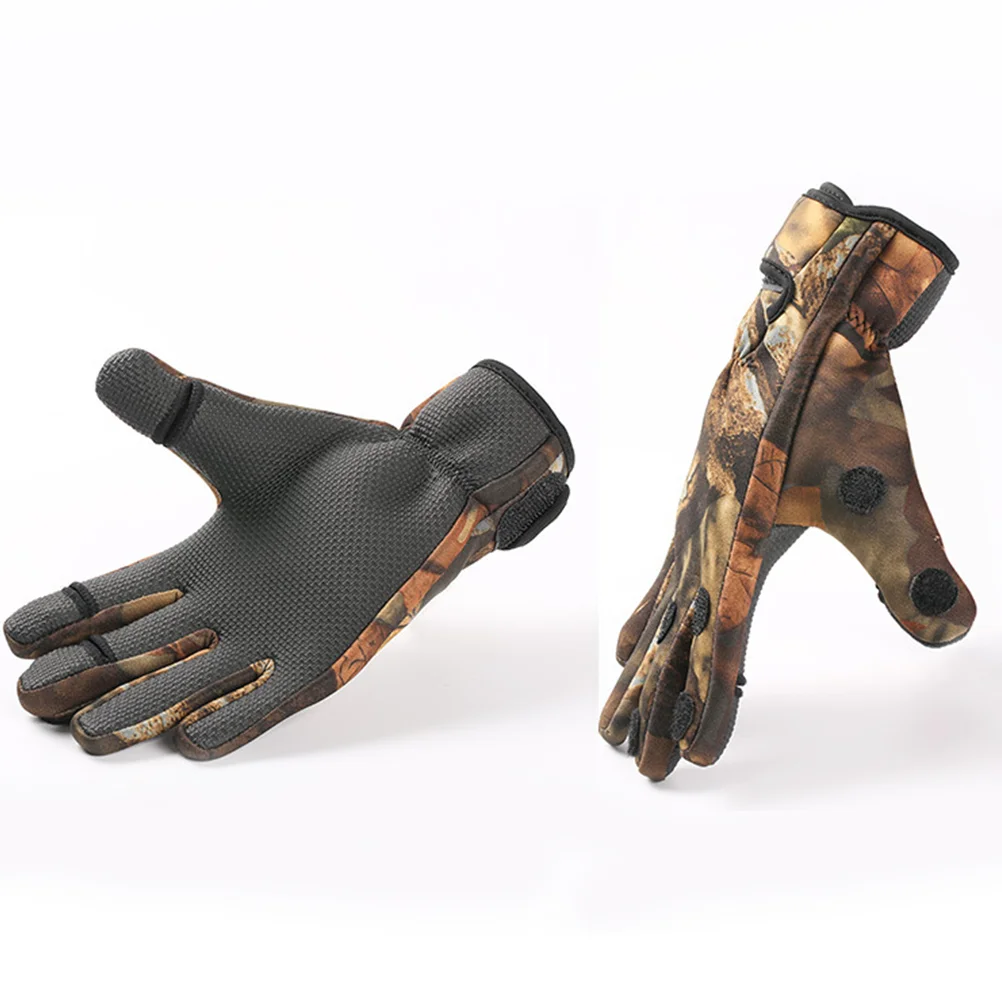 Thermal Gloves with Tape Anti-slip for Fishing Cycling 3-finger Exposure Riding Camouflage