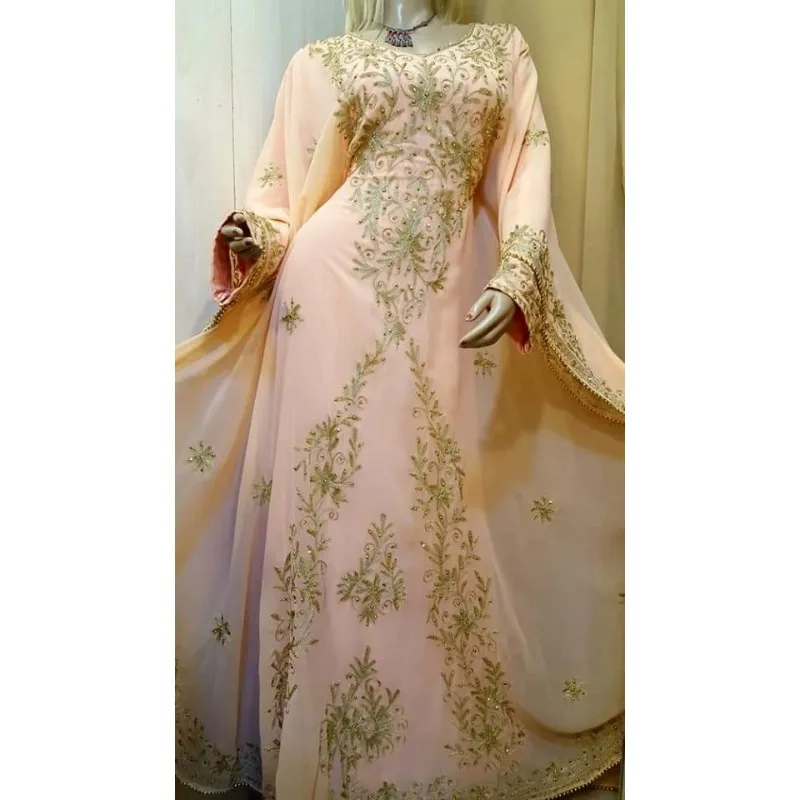 

Peach New Moroccan Dubai Kaftans Farasha Abaya Dress Very Fancy Long GownFashion Trends