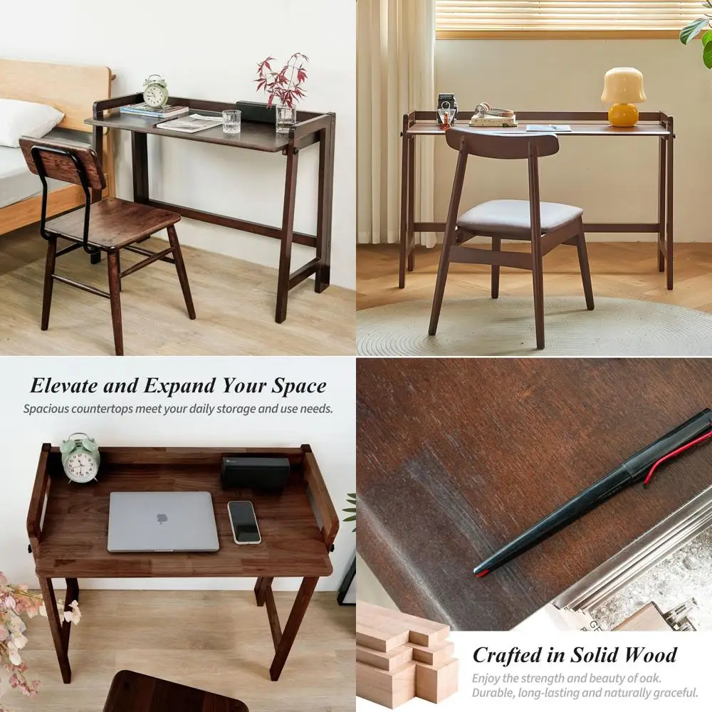 

Space-Saving Wooden Home Office Desk with Mid-Century Style and Folding Feature