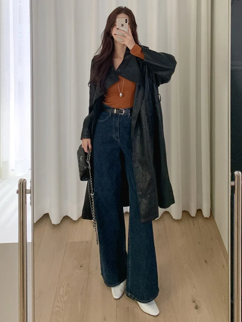 Slimming Wide Leg Jeans Straight Leg Pants Autumn Winter Edition Good Fit Korean Style Women's Fashion Casual Streetwear