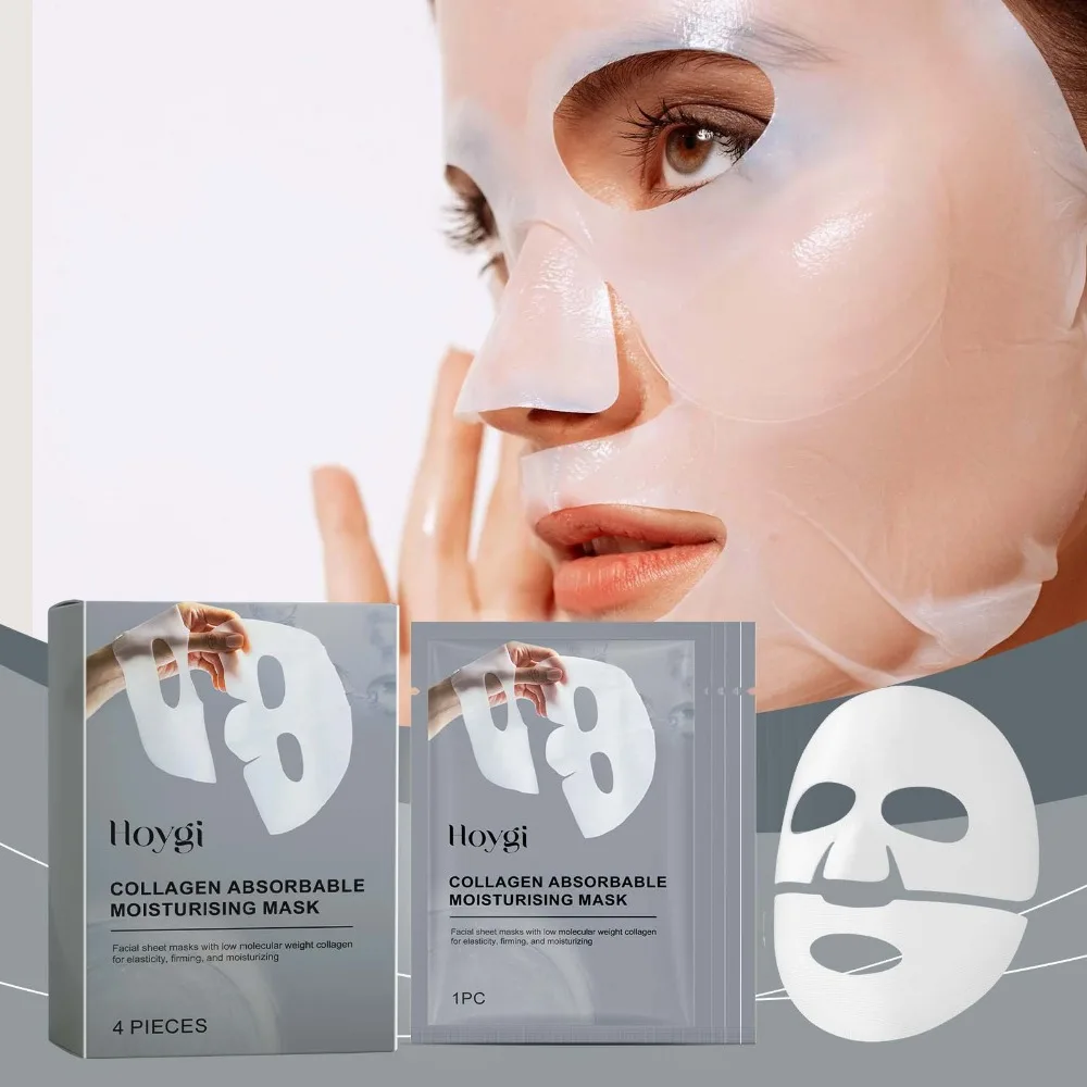 Mascarilla facial de colágeno hidratante profundo, mascarilla de biocolágeno hidratante intensa para reparación nocturna, fácil de absorber, 1/4 Uds.